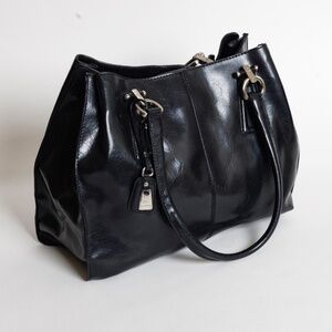 Vintage 90s Large Black Vegan Liz Claiborne Shoulder Bag